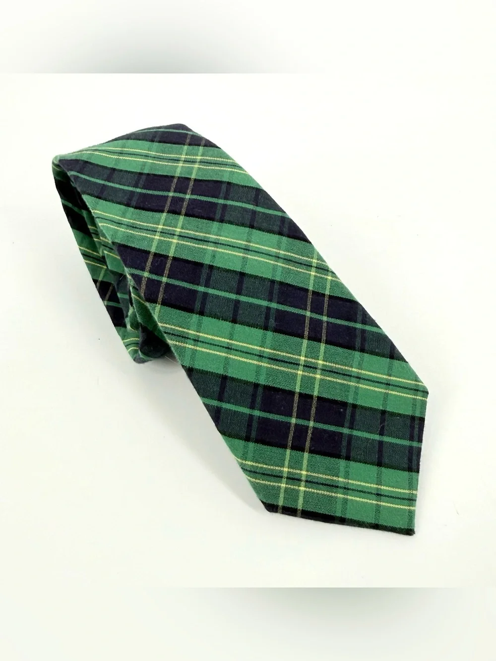 Crewcuts Necktie Youth Boys Green Navy Tartan Plaid Cotton Classic Preppy